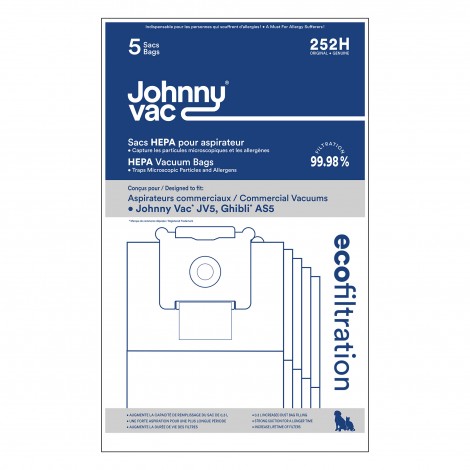 Sac microfiltre HEPA pour aspirateur commercial Johnny Vac JV5 et Ghibli  AS5 - paquet de 5 sacs