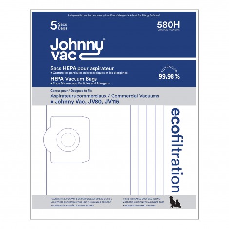 Sac microfiltre HEPA pour aspirateur Johnny Vac JV80 et JV115 - paquet de 5 sacs