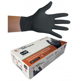 Nitrile Disposable Gloves - Large - 5 mm - Powder-Free - Textured - Bold - Black - Aurelia 73998 - Box of 100