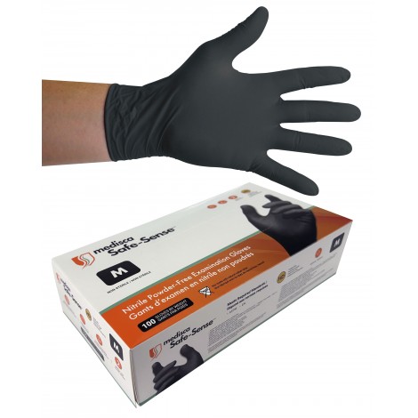 Nitrile Disposable Gloves - Medium - 5 mm - Powder-Free - Textured - Bold - Black - Aurelia 73997 - Box of 100