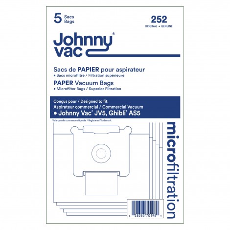 Paper Bag for Johnny Vac Commercial Vacuum  JV5 and Ghibli AS5 - Pack of 5 Bags