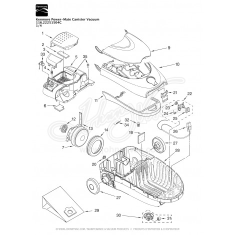 Kenmore Power-Mate Canister Vacuum 116.22251504C